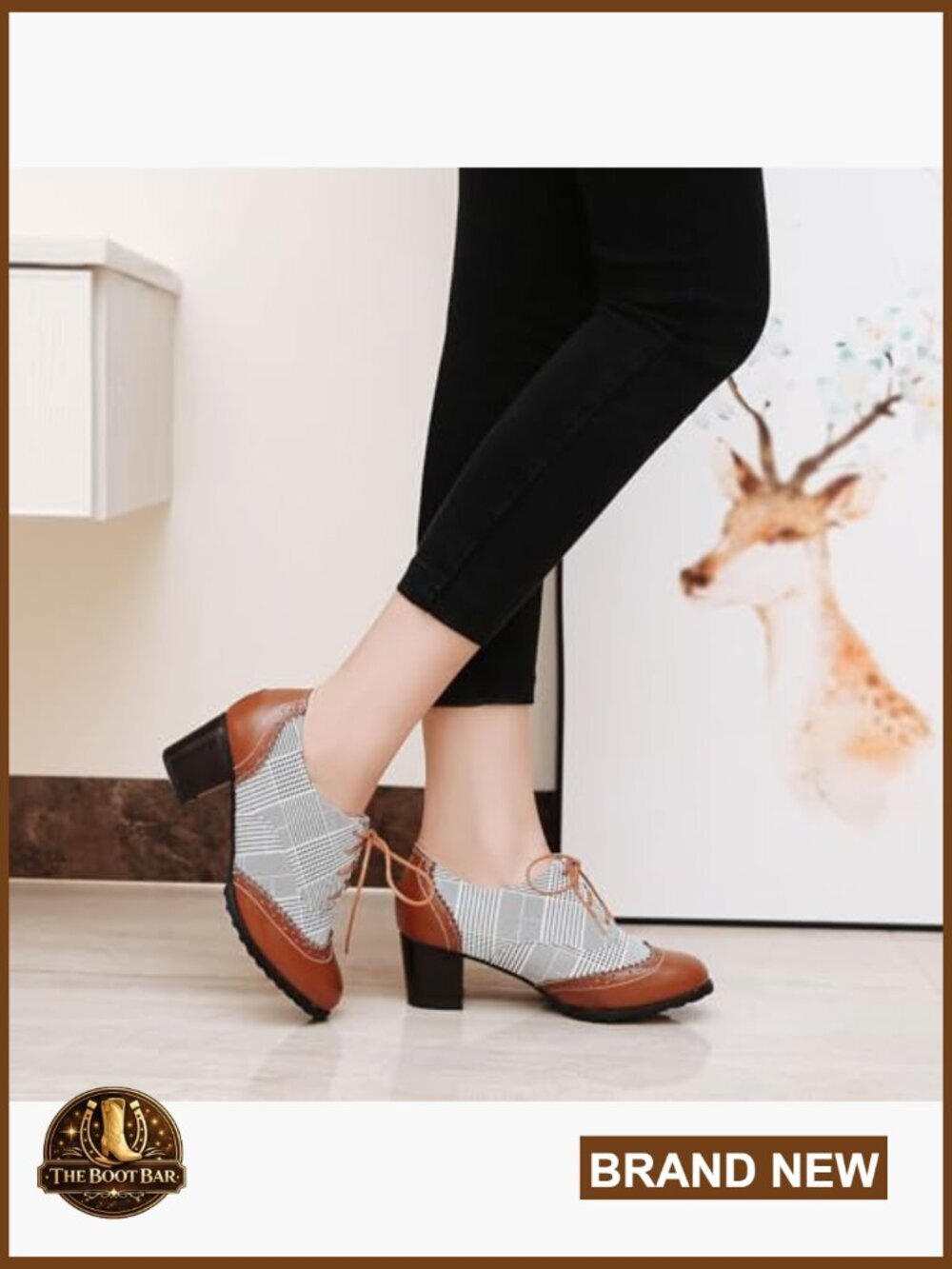 Retro Wingtip Block Heel Lace Up Oxfords Chunky High Heels Pumps - Picture 2 of 7